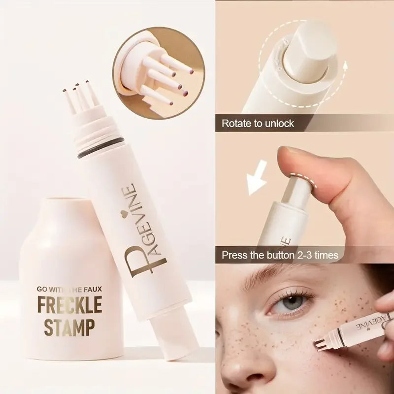 Transform Your Look with the 4-In-1 Natural Freckle Stamp Pen - Fast-Dry, Waterproof, and Effortlessly Create Beautiful Temporary Fake Freckles!